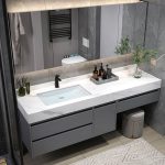 Bathroom Vanity with 3 Drawers, Stone Countertop, 1 Mirror, Gray Base, Chalk Sink, 3 Doors & Backsplash, 63"L x 20"W x 22"H, Vanity & Faucet & Smart Square Mirror & Side Cabinet