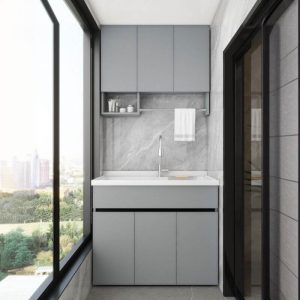 Quartz Sink Stain Resistant Bathroom Vanity with Chrome Faucet, Free-standing Standard, 2 Doors, Dove Grey Base, Chalk Finish, Vanity & Faucet, 28"L x 23"W x 34"H