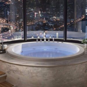 Drop-in Bathtub with Lighting System, Air Bath Therapy, Orbicular Shape, and Body Jet, Message & Chromotherapy