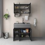 Square Quartz Sink with Dove Grey Faucet in Bathroom Vanity, Vanity & Faucet, 35"L x 23"W x 34"H