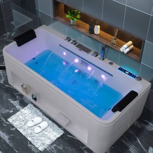 Rectangle Freestanding Bathtub in Casual Style, White Color, Back to Wall Design, Plexiglass Material & Soaking Bath Therapy, 63"L x 29.5"W x 24"H, Tub Only