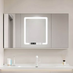 Brown Medicine Cabinet with 3 Shelves, Illuminating Rectangle, Hydrophobic & Plug-in, Mirroring, 43"L x 5"W x 26"H