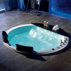 Lighting System Circular Drop-in Bathtub with Whirlpool Bath Therapy and Body Jet, 71"L x 71"W x 27"H