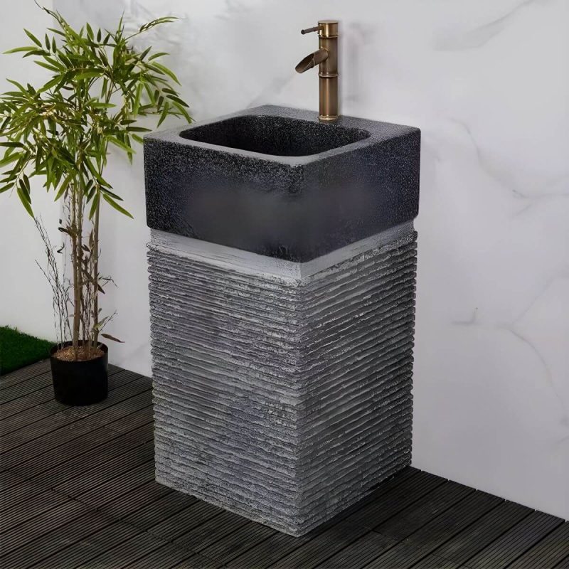 Modern Rectangular Marble Pedestal Sink - Includes Supply Lines and Pedestal - Beige