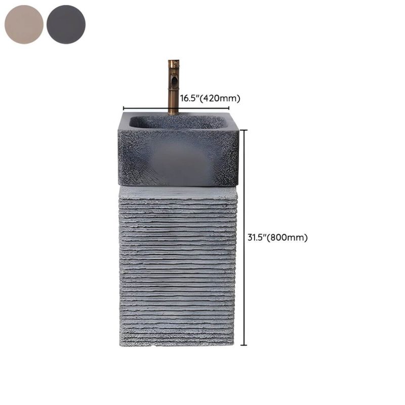 Dimension of Modern Rectangular Marble Pedestal Sink - Includes Supply Lines and Pedestal - Gray Marble
