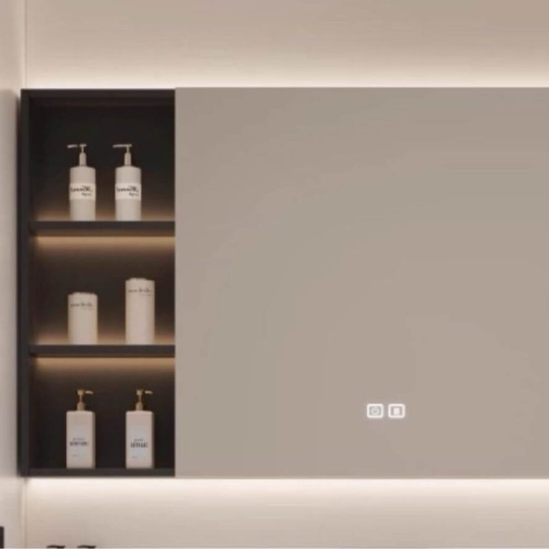 7 Shelves Chalk Medicine Cabinet with Lighting, Plug-in, Rectangle Shape, Damp-proof, and Frameless, 59"L x 6"W x 28"H