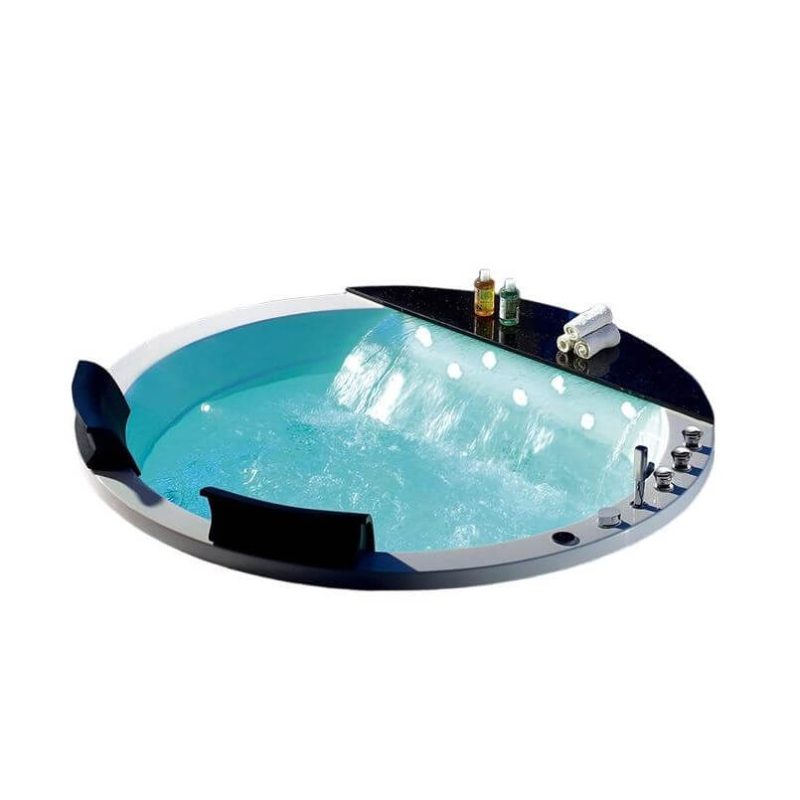 Lighting System Circular Drop-in Bathtub with Whirlpool Bath Therapy and Body Jet, 71"L x 71"W x 27"H