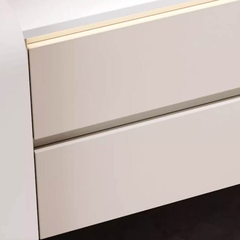5 Doors Beige Bathroom Vanity with Chalk Faucet, Ceramic Countertop, Overflow Hole, Contemporary Style, and Rectangular Sink, 35"L x 20"W x 20"H, Bathroom Vanity & Smart Glass Door Mirror Cabinet