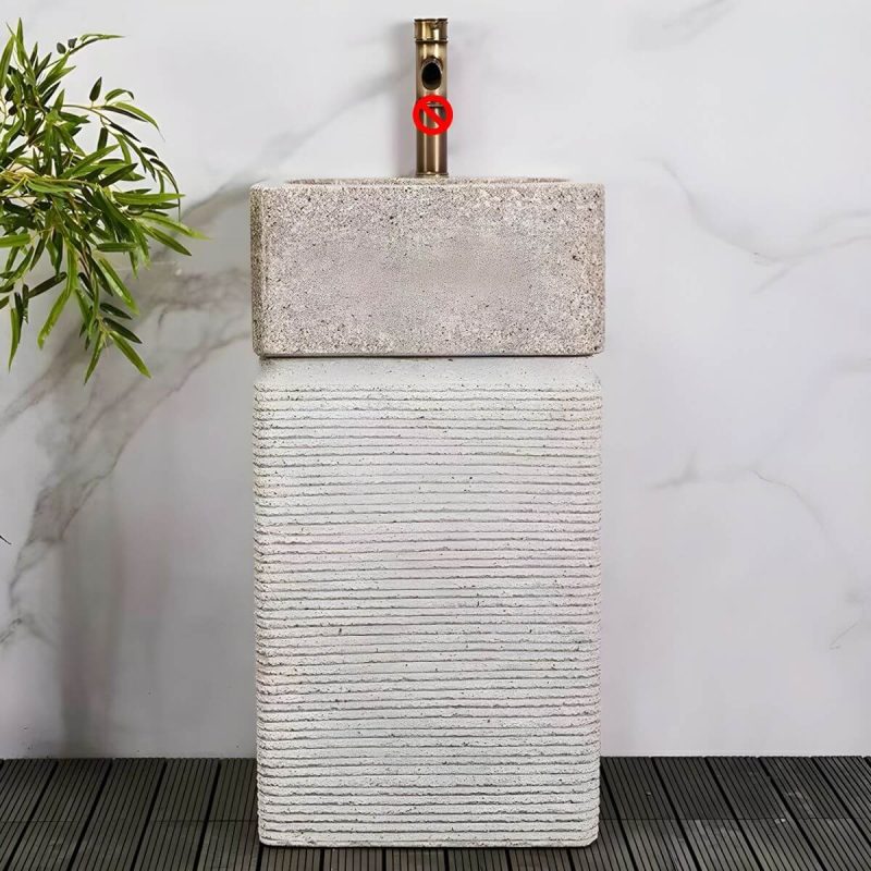 Modern Rectangular Marble Pedestal Sink - Includes Supply Lines and Pedestal - Beige