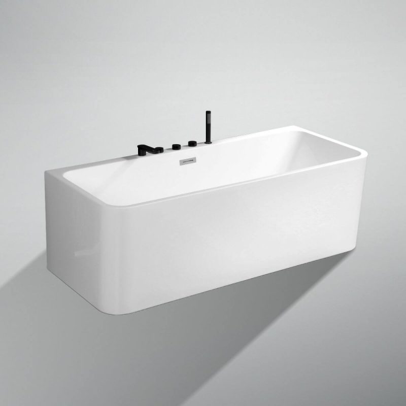 Ink Freestanding Bathtub with 3 Handles, Compression Faucet, Valve, Rectangle Shape, Casual Style, and Back to Wall Design, 67"L x 30"W x 23"H