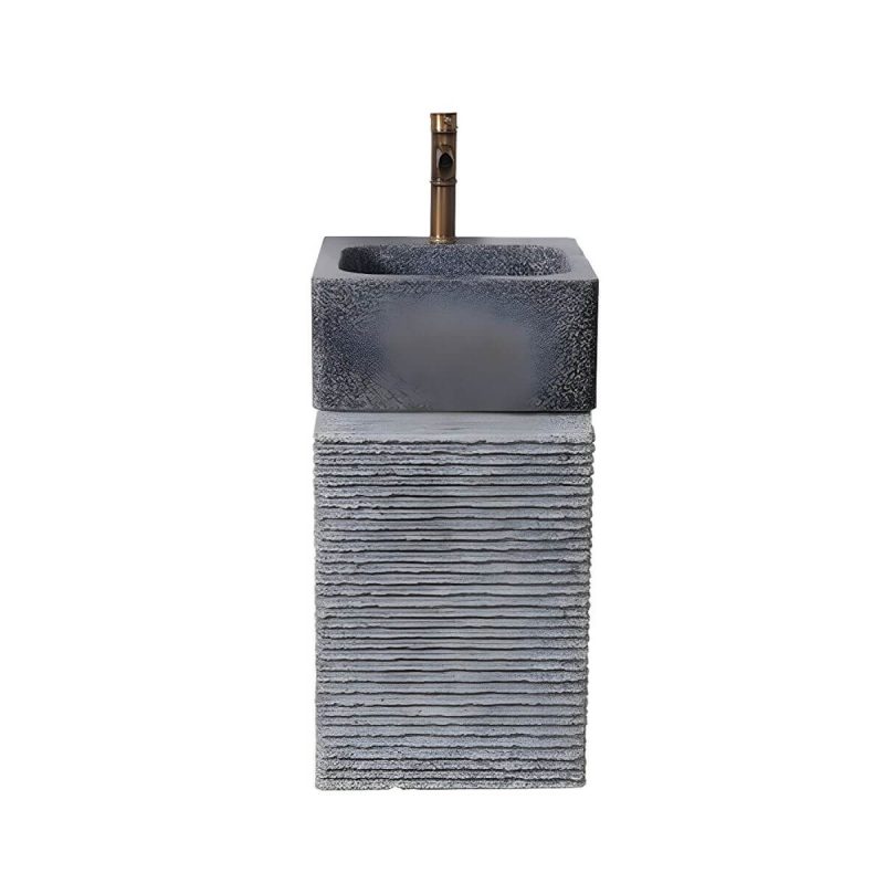 Modern Rectangular Marble Pedestal Sink - Includes Supply Lines and Pedestal - Gray Marble