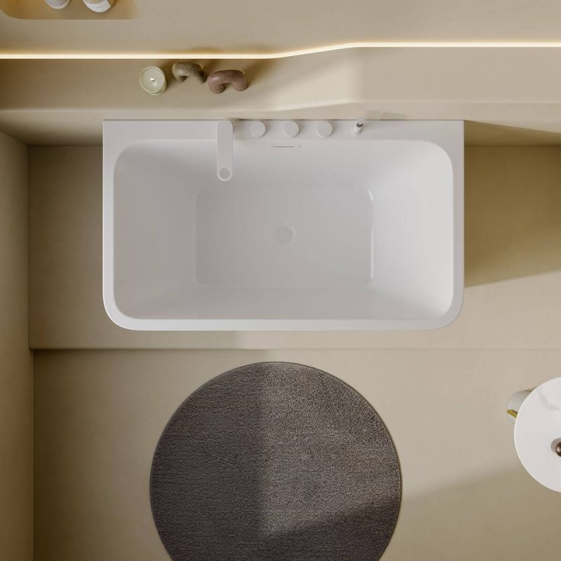 Metallic Freestanding Bathtub with 3 Handles, Compression Faucet, Valve, Rectangle Shape, Casual Style, and Back to Wall Design, 47"L x 28"W x 24"H