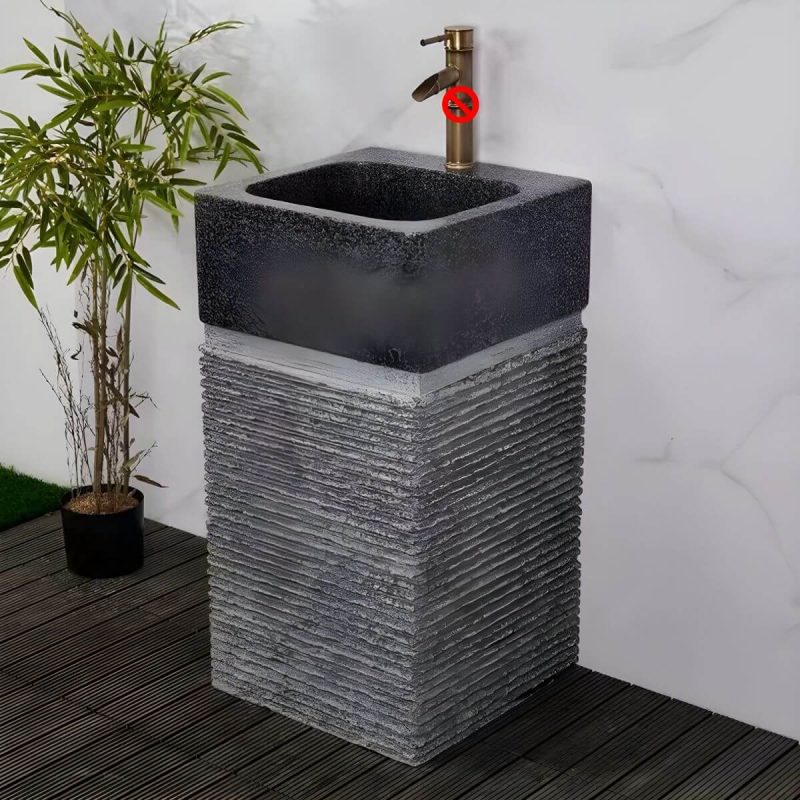 Modern Rectangular Marble Pedestal Sink - Includes Supply Lines and Pedestal - Gray Marble
