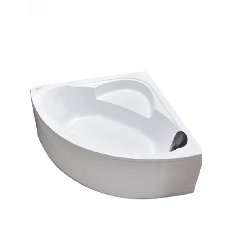 Nook Corner Bathtub with 3 Handles, Compression Faucet, Valve in Casual White Back to Wall Design, 39"L x 39"W x 22"H, Tub with Silver 5-Piece Set