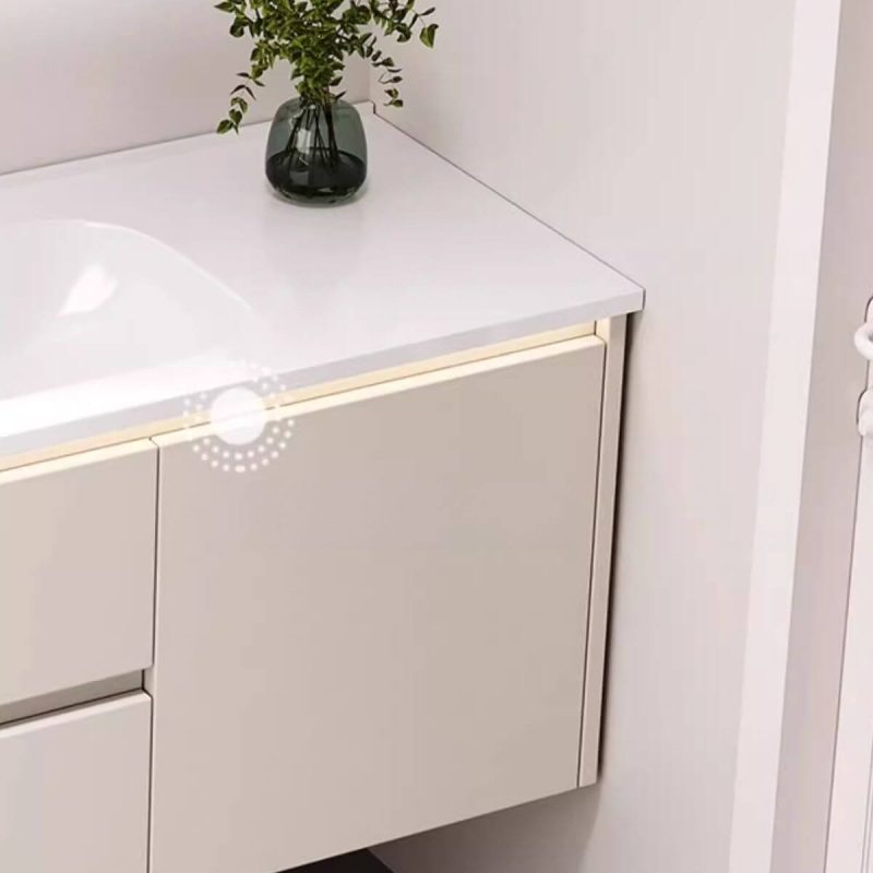 Bathroom Vanity with 5 Doors, Chalk Faucet, Beige Base, Ceramic Countertop, Overflow Hole, Contemporary Style, and Rectangular Sink, 47"L x 20"W x 20"H, Vanity & Smart Mirror Cabinet