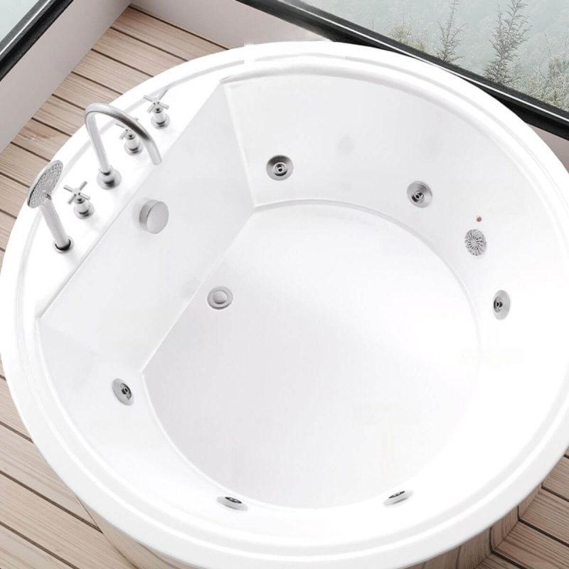 Circular Freestanding Bathtub with Roll Top Design, Casual Style, White Color, Plexiglass Material, and Soaking Therapy, Tub Only, 53"L x 53"W x 24"H