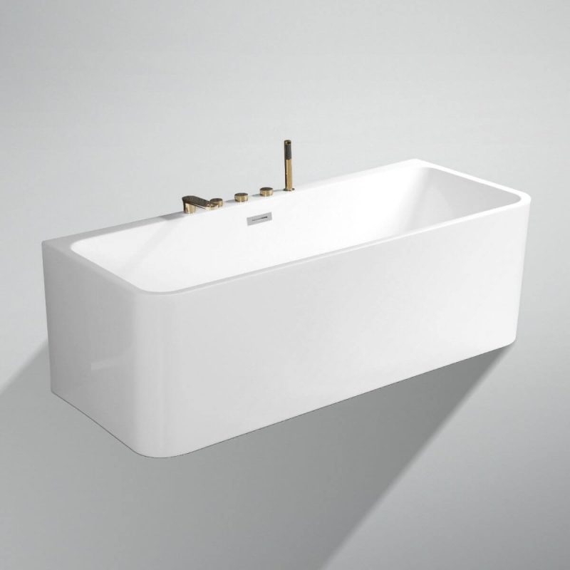 Aureate Freestanding Bathtub with 3 Handles, Compression Faucet, Valve, Rectangle Shape, Casual Style, and Back to Wall Design, 47"L x 28"W x 24"H
