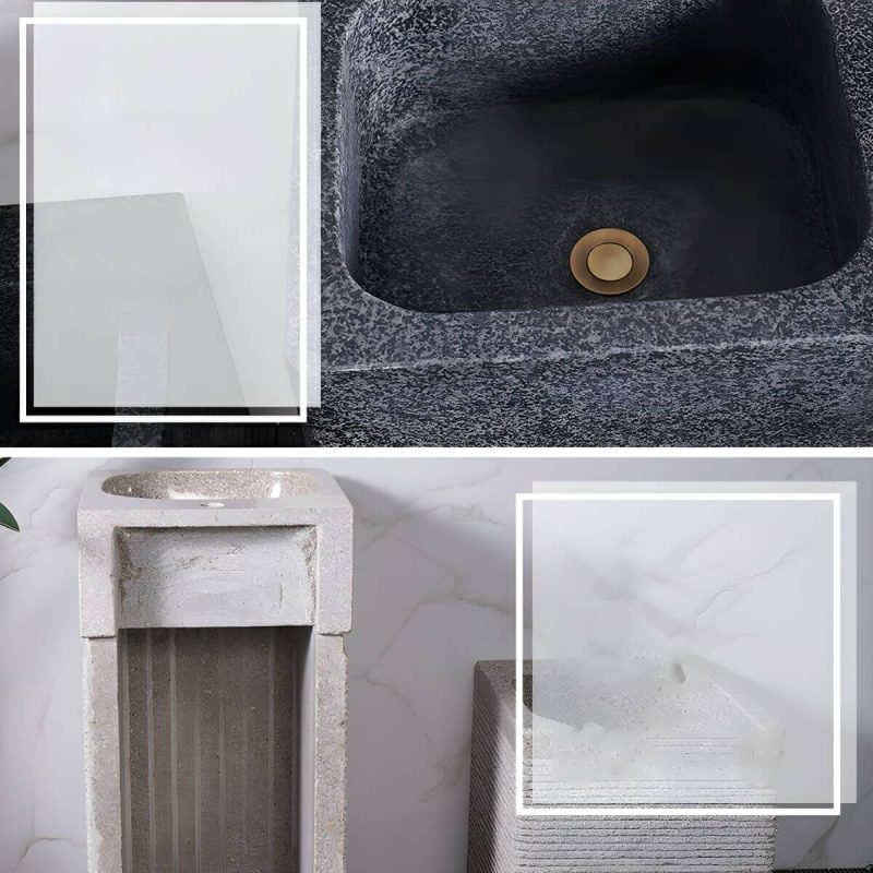 Modern Rectangular Marble Pedestal Sink - Includes Supply Lines and Pedestal - Gray Marble