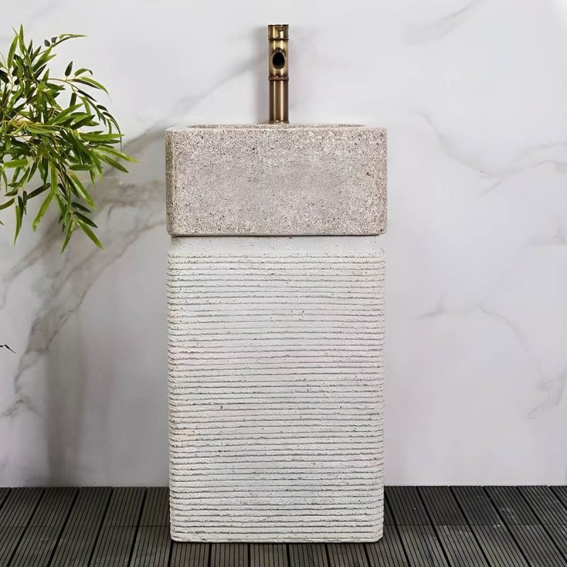 Modern Rectangular Marble Pedestal Sink - Includes Supply Lines and Pedestal - Beige