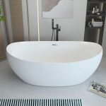 Double Slipper Oval Freestanding Bathtub in Casual Style with White Plexiglass for Soaking, 71"L x 33.5"W x 26"H