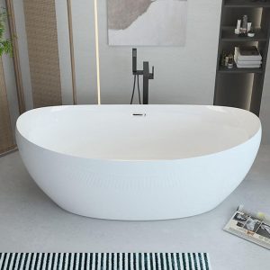 Double Slipper Oval Freestanding Bathtub in Casual Style with White Plexiglass for Soaking, 71"L x 33.5"W x 26"H