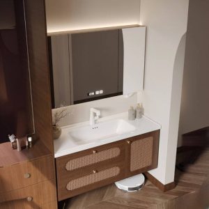 Auburn Spill Proof Ceramic Bathroom Vanity with Cabinet Hardware, 4 Doors, Chalk Faucet & Overflow Hole, Vanity & Faucet & Smart Medicine Cabinet, 32"L x 20"W x 18"H