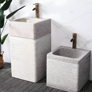 Modern Rectangular Marble Pedestal Sink - Includes Supply Lines and Pedestal - Beige