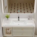 Bathroom Vanity with Stone Sink, Cabinet Hardware, 4 Doors, Beige Base, Chalk Sink Finish, Black Faucet, and Overflow Hole, Vanity & Smart Mirror Cabinet, 43"L x 20"W x 19"H