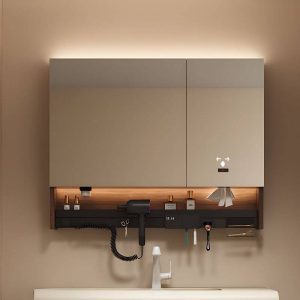 Brown Medicine Cabinet with 5 Shelves, Illuminating, Rectangle Shape, Damp-proof, Plug-in, and Specular Mirror, 24"L x 6"W x 35"H