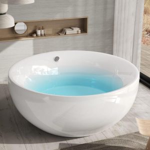 White Plexiglass Circular-shaped Freestanding Bathtub With Compression Faucet/Cartridge Faucet - 43"L x 43"W x 26"H Tub
